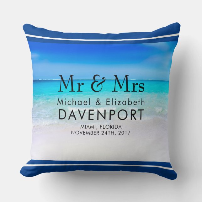 Tropical Beach with a Turquoise Sea Wedding Throw Pillow (Front)