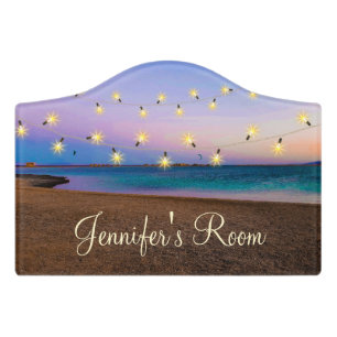 tropical beach with lights personalized door sign