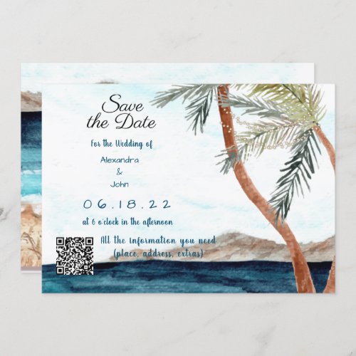 Tropical Beach with Lights Save the Date Invitation