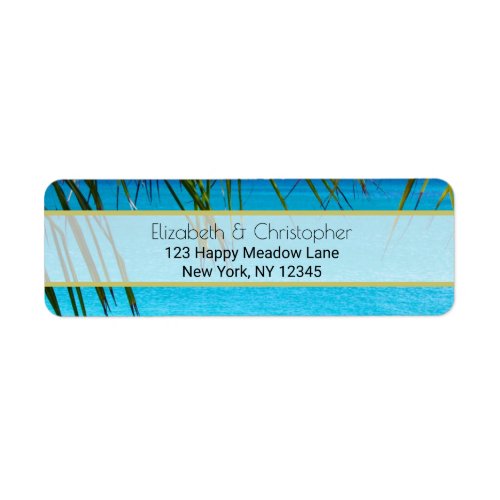 Tropical Beach with Palm Fronds Label