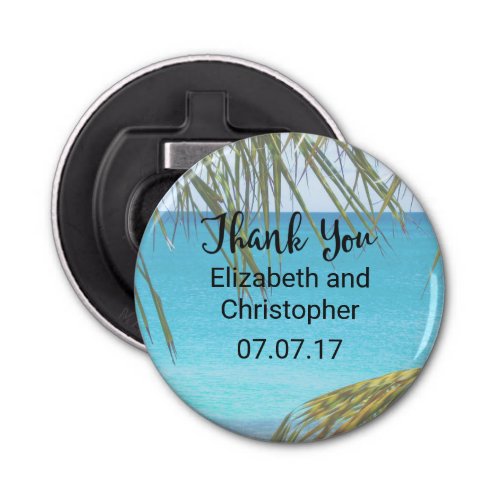 Tropical Beach with Palm Fronds Wedding Thanks Bottle Opener