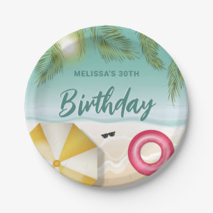 Tropical Beach With Palm Leaves Summer Birthday Paper Plates