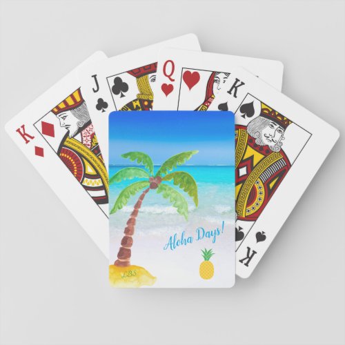 Tropical Beach with Palm Tree Aloha Playing Cards