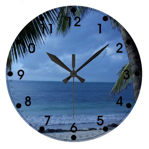 Tropical Beach with Palm Tree Large Clock | Zazzle