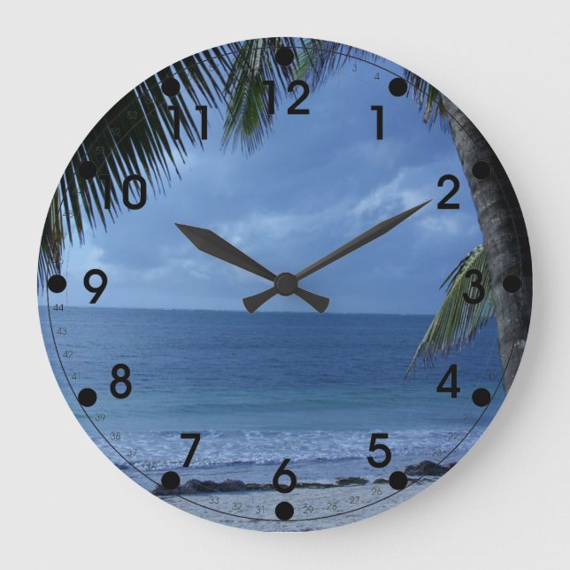 Tropical Beach with Palm Tree Large Clock (Front)