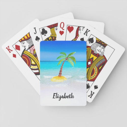 Tropical Beach with Palm Tree Playing Cards