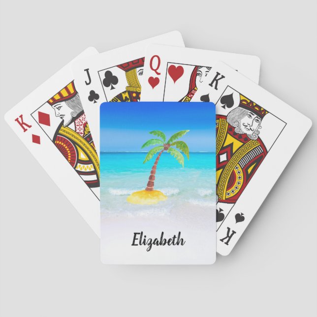 Tropical Beach with Palm Tree Playing Cards (Back)