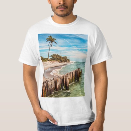 Tropical beach with palm tree T_Shirt