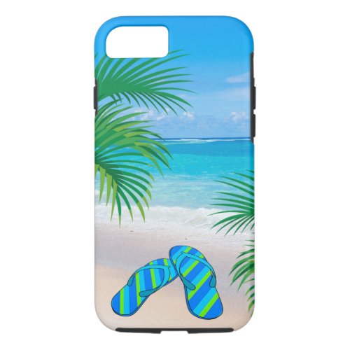 Tropical Beach with Palm Trees and Flip Flops iPhone 87 Case