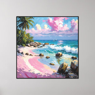 Tropical Beach with Palm Trees and Sailboats   Canvas Print