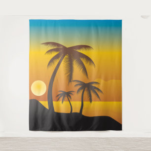 Tropical Beach with Palm Trees backdrop