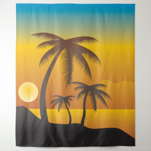 Tropical Beach with Palm Trees backdrop
