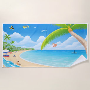 Tropical Beach with Palm Trees, Clear Water Towel