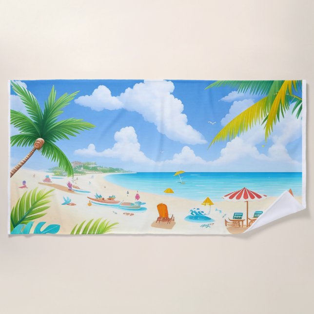 Tropical Beach with Palm Trees, Clear Water Towel (Front)