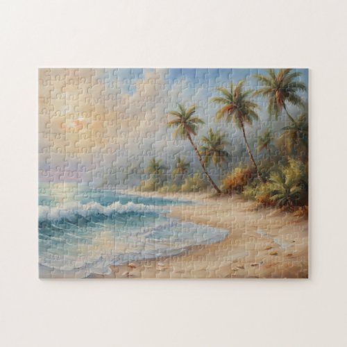 Tropical Beach With Palm Trees Jigsaw Puzzle