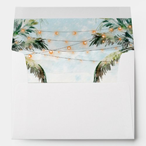 tropical beach with palm trees lined envelopes