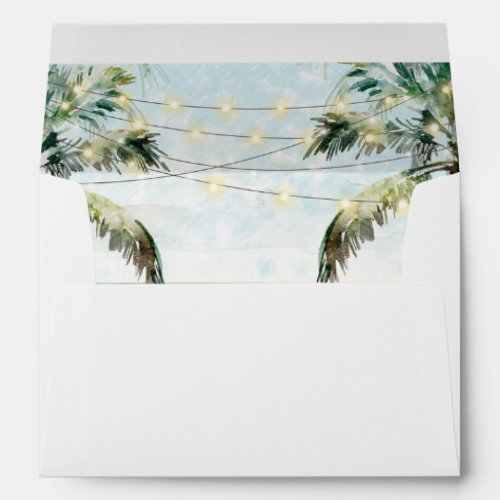 tropical beach with palm trees lined envelopes