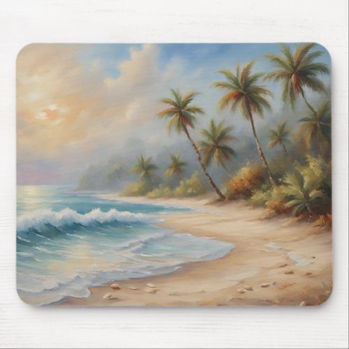 Tropical Beach With Palm Trees Mouse Pad