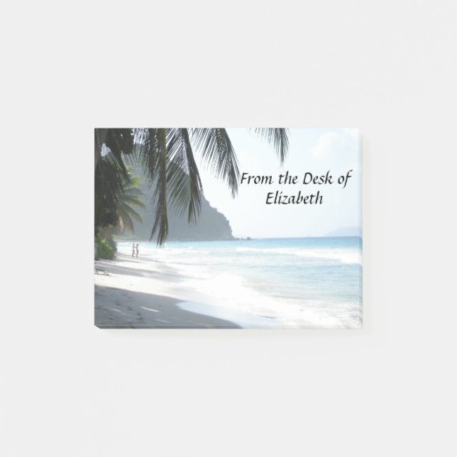 Tropical Beach with Palm Trees Personalized Post-it Notes (Front)