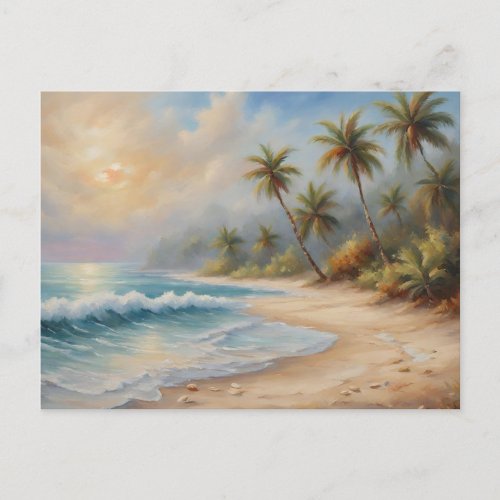 Tropical Beach With Palm Trees Postcard