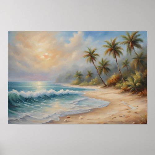 Tropical Beach With Palm Trees Poster