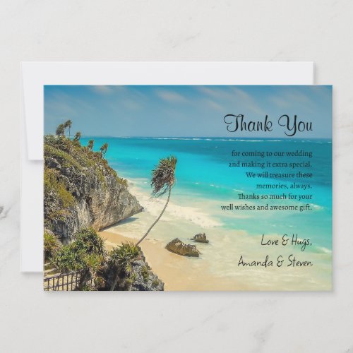 Tropical Beach with Palm Trees Wedding Thank You