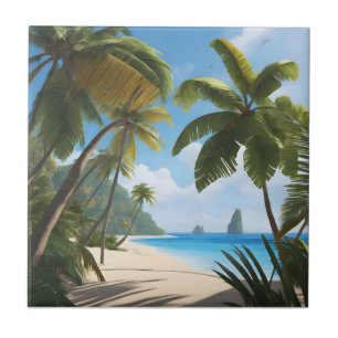 Tropical beach with palms ceramic tile