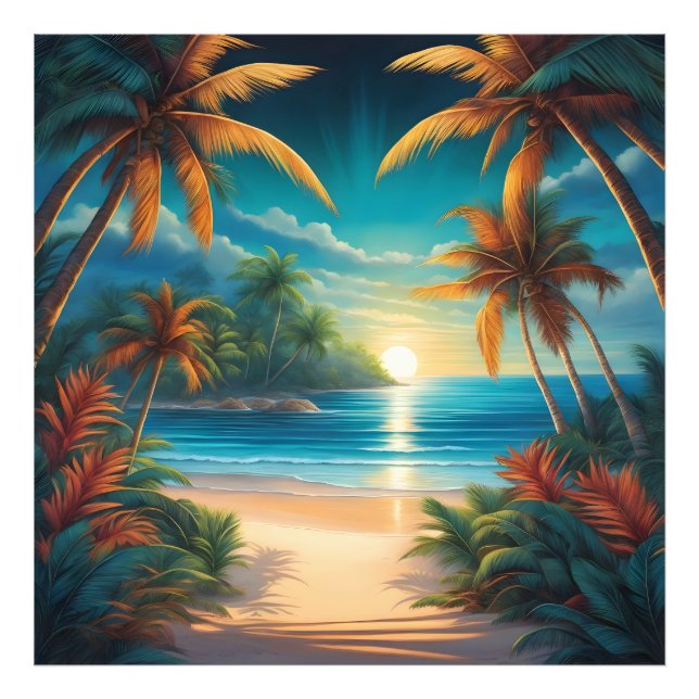 Tropical beach with palms photo print (Front)