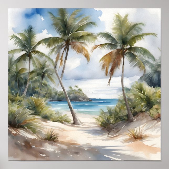 Tropical beach with palms poster (Front)