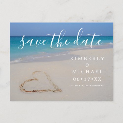 Tropical Beach with Sand Heart Save the Date Announcement Postcard