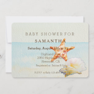 Tropical Beach with Starfish and Conch baby shower Invitation