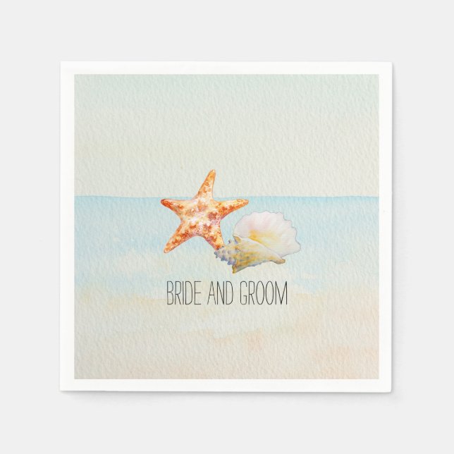 Tropical Beach with Starfish and Conch Napkins (Front)