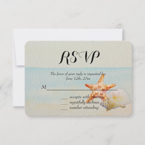 Tropical Beach with Starfish and Conch RSVP