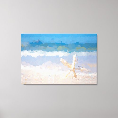 Tropical Beach with Starfish Oil Paint Fine Art  Canvas Print