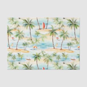 Tropical Beach with Surfboards Tissue Paper