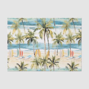 Tropical Beach with Surfboards Tissue Paper