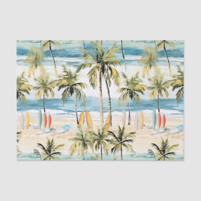 Tropical Beach with Surfboards  Tissue Paper (Front)
