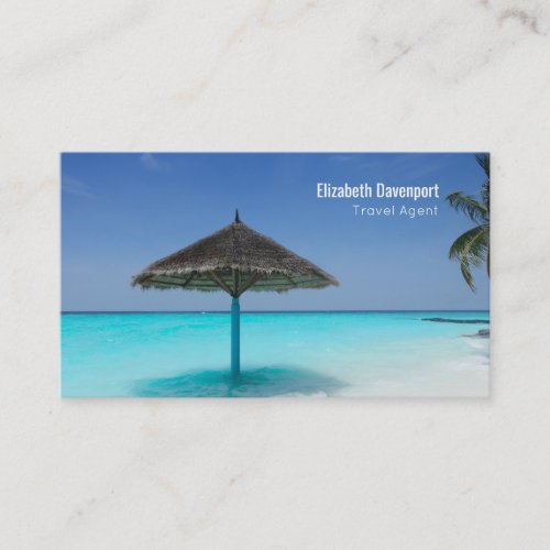Tropical Beach with Thatched Umbrella Travel Business Card