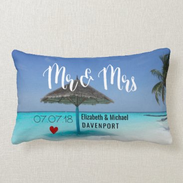 Tropical Beach with Thatched Umbrella Wedding Lumbar Pillow Tropical Beach with Thatched Umbrella Wedding Lumbar Pillow