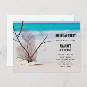 Tropical Beach with White Seashells Birthday Invitation Postcard