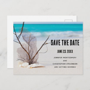 Tropical Beach with White Seashells Save the Date Invitation Postcard