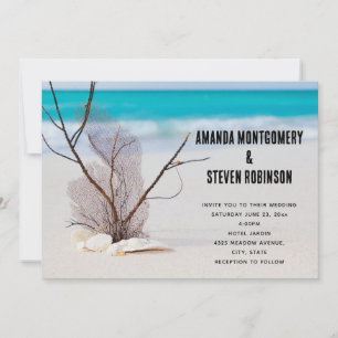 Tropical Beach with White Seashells Wedding Invitation