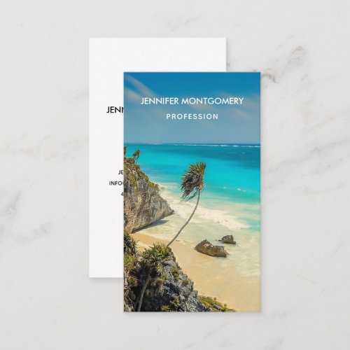 Tropical Beach with Wind Swept Palm Trees Business Card