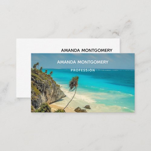 Tropical Beach with Wind Swept Palm Trees Business Card