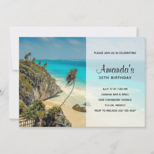 Tropical Beach with Wind Swept Trees Birthday Invitation