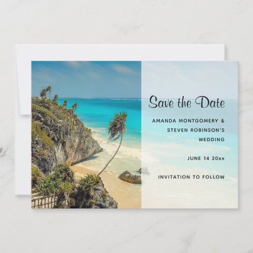 Tropical Beach with Wind Swept Trees Save The Date