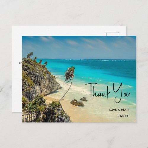 Tropical Beach with Wind Swept Trees Thank You Postcard
