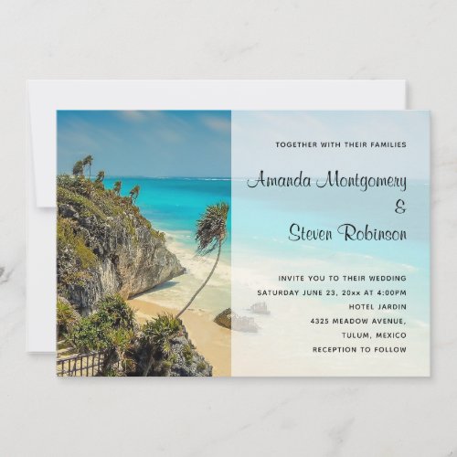 Tropical Beach with Wind Swept Trees     Wedding Invitation