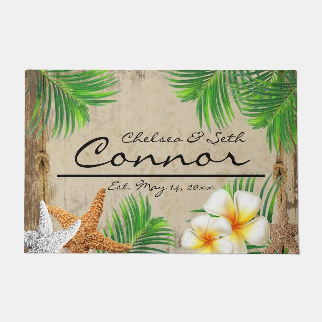 Tropical Beach Wood Style Doormat (Front)