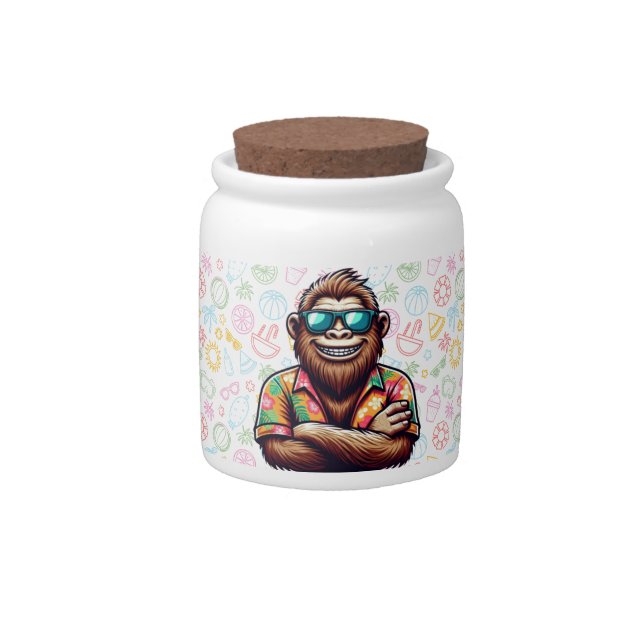 Tropical/beach yeti/bigfoot  candy jar (Front)
